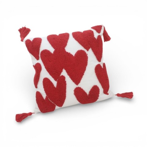 CUSCINO QUADRATO CON RICAMO CUORI 45X45